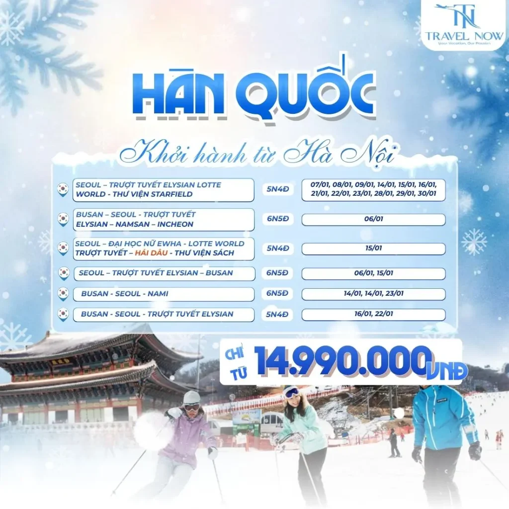 tour hàn quốc tháng 1